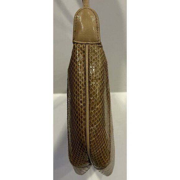 Clemente Vintage Snake Skin Shoulder Purse Tan / Brown With Strap Zipper Closure - Picture 13 of 16